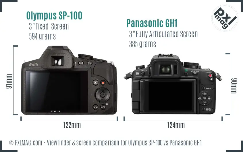Olympus SP-100 vs Panasonic GH1 Screen and Viewfinder comparison