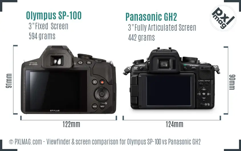 Olympus SP-100 vs Panasonic GH2 Screen and Viewfinder comparison