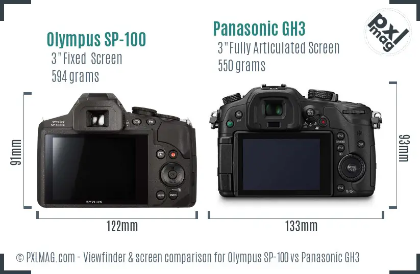 Olympus SP-100 vs Panasonic GH3 Screen and Viewfinder comparison