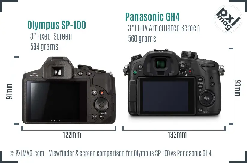 Olympus SP-100 vs Panasonic GH4 Screen and Viewfinder comparison