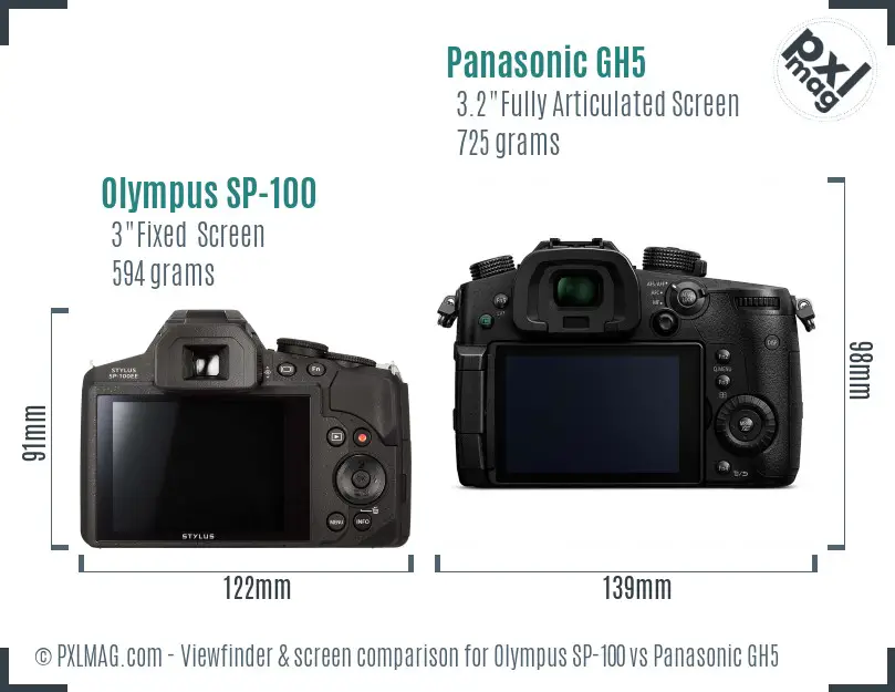 Olympus SP-100 vs Panasonic GH5 Screen and Viewfinder comparison