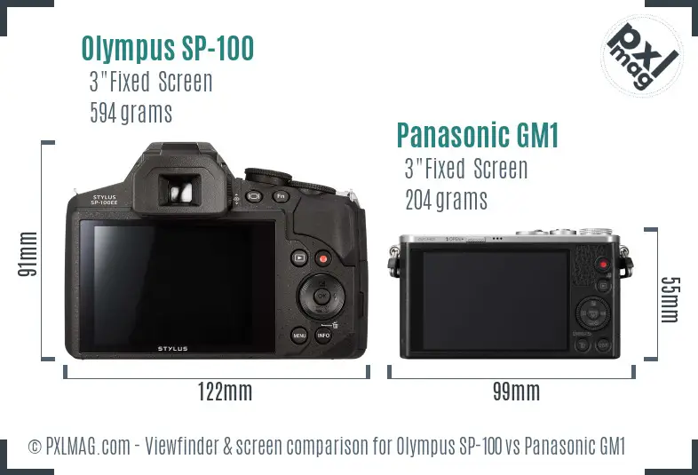 Olympus SP-100 vs Panasonic GM1 Screen and Viewfinder comparison