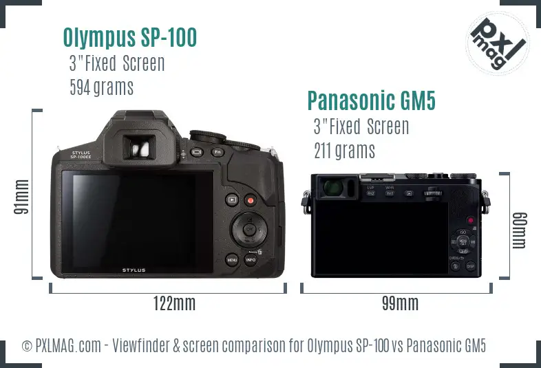 Olympus SP-100 vs Panasonic GM5 Screen and Viewfinder comparison