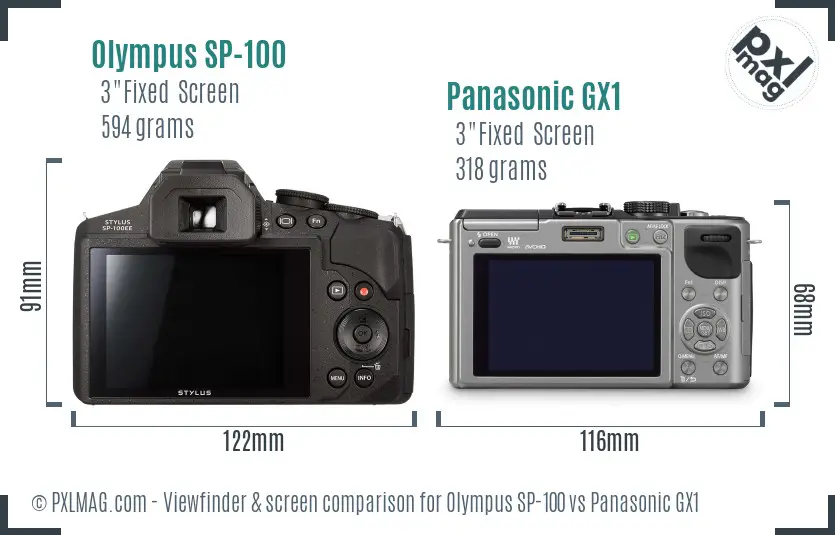 Olympus SP-100 vs Panasonic GX1 Screen and Viewfinder comparison