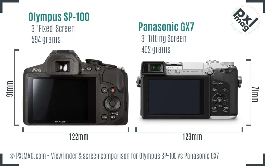 Olympus SP-100 vs Panasonic GX7 Screen and Viewfinder comparison
