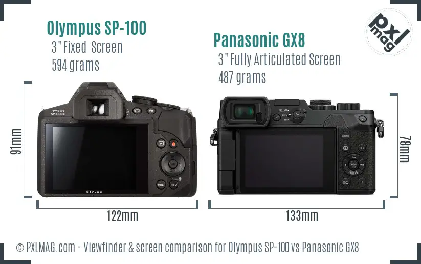 Olympus SP-100 vs Panasonic GX8 Screen and Viewfinder comparison