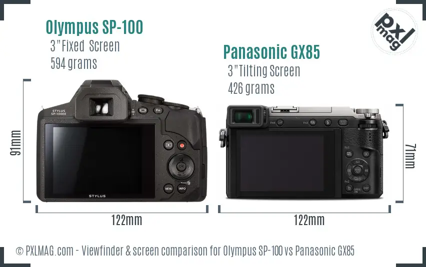 Olympus SP-100 vs Panasonic GX85 Screen and Viewfinder comparison