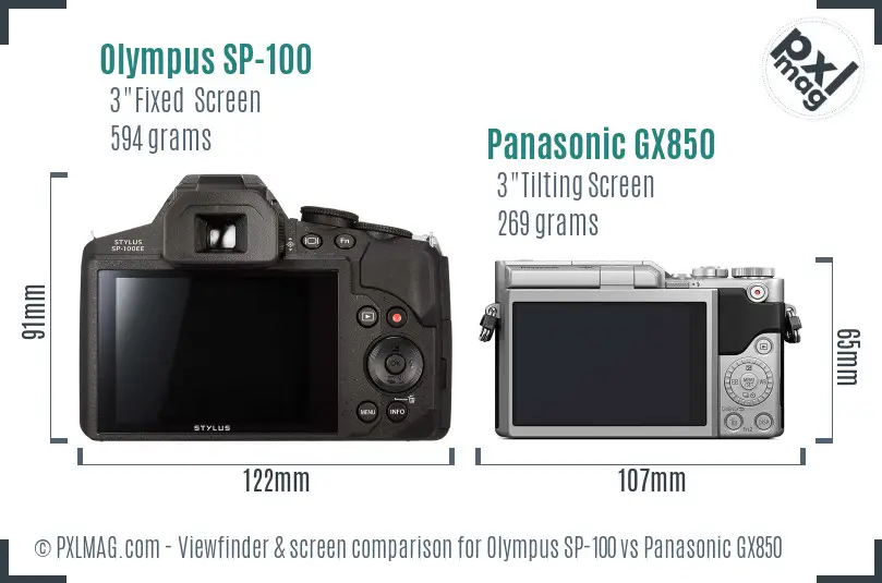 Olympus SP-100 vs Panasonic GX850 Screen and Viewfinder comparison