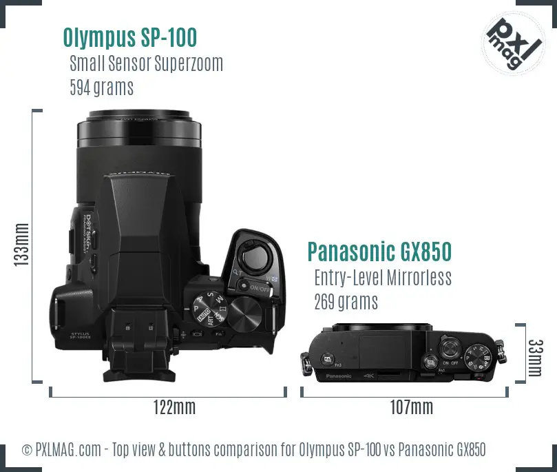 Olympus SP-100 vs Panasonic GX850 top view buttons comparison