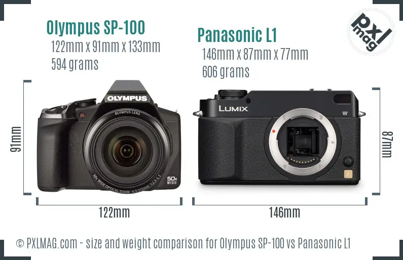 Olympus SP-100 vs Panasonic L1 size comparison