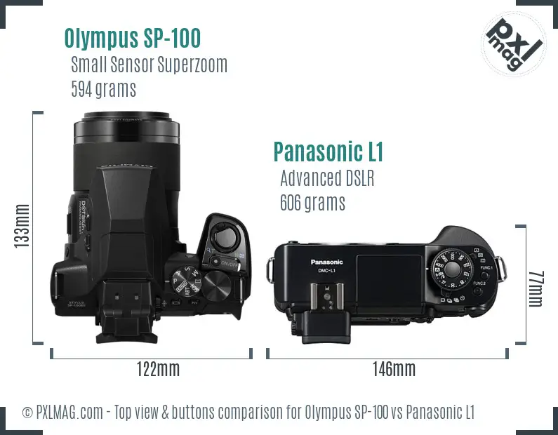 Olympus SP-100 vs Panasonic L1 top view buttons comparison