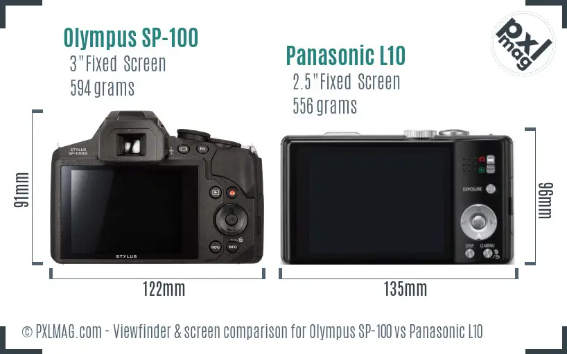 Olympus SP-100 vs Panasonic L10 Screen and Viewfinder comparison