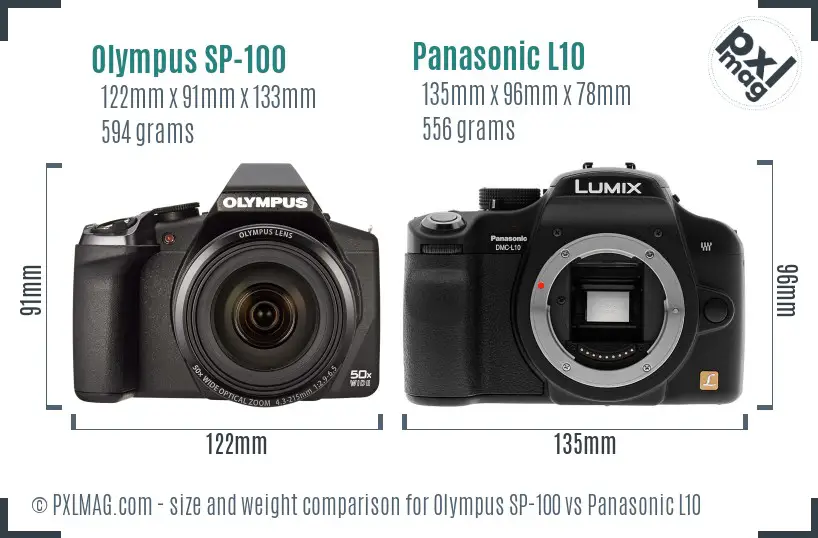 Olympus SP-100 vs Panasonic L10 size comparison