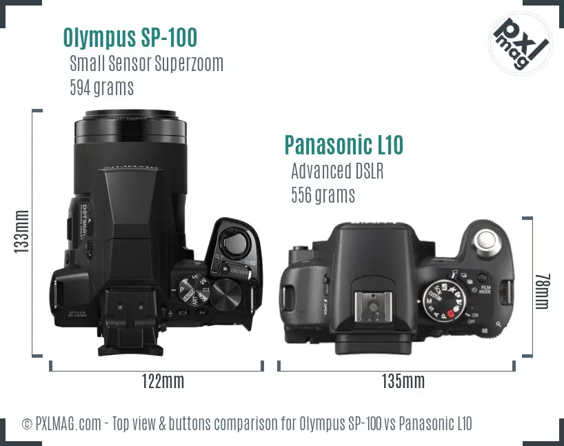 Olympus SP-100 vs Panasonic L10 top view buttons comparison