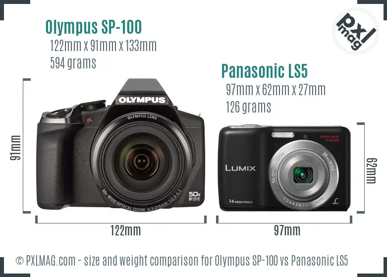 Olympus SP-100 vs Panasonic LS5 size comparison
