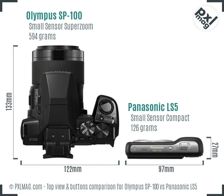 Olympus SP-100 vs Panasonic LS5 top view buttons comparison