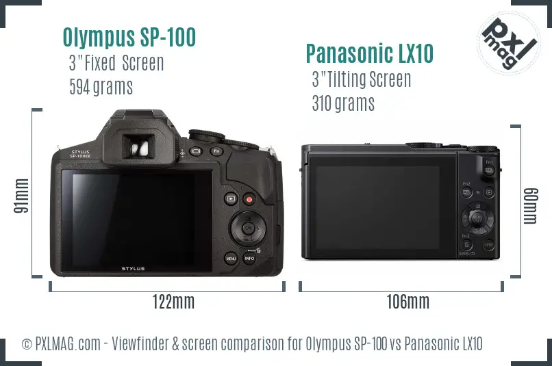 Olympus SP-100 vs Panasonic LX10 Screen and Viewfinder comparison