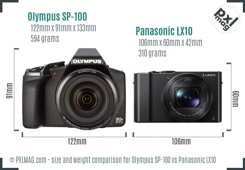 Olympus SP-100 vs Panasonic LX10 size comparison