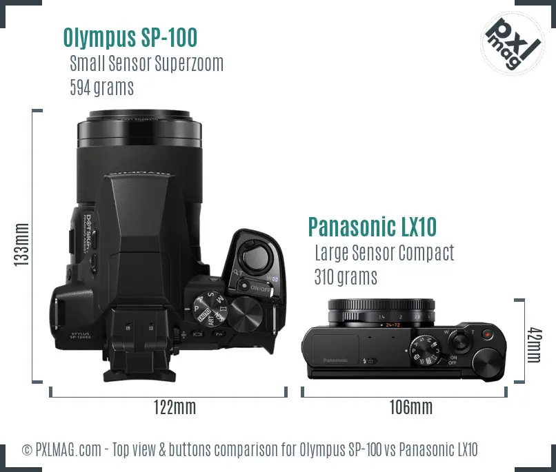 Olympus SP-100 vs Panasonic LX10 top view buttons comparison
