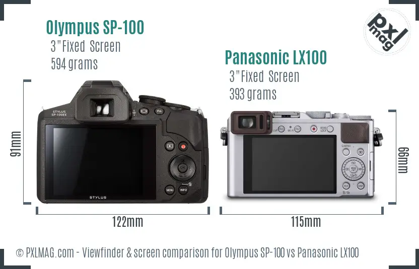 Olympus SP-100 vs Panasonic LX100 Screen and Viewfinder comparison