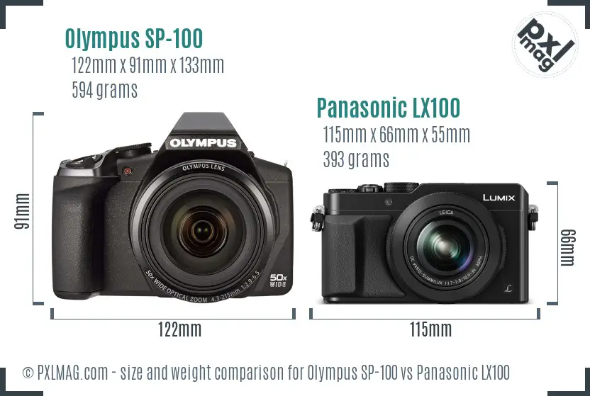 Olympus SP-100 vs Panasonic LX100 size comparison