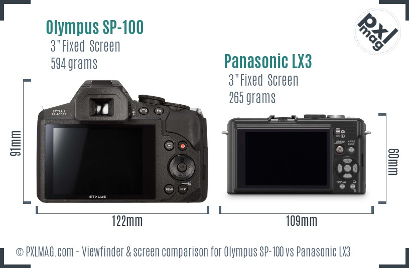 Olympus SP-100 vs Panasonic LX3 Screen and Viewfinder comparison