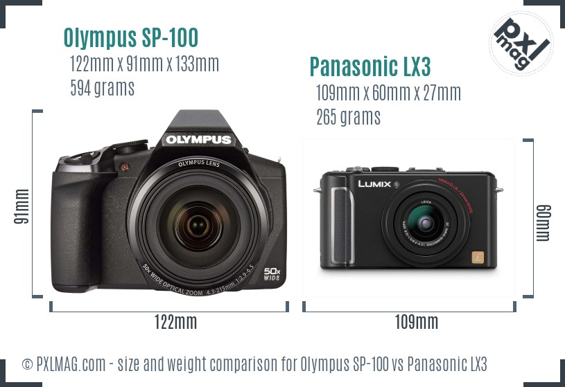 Olympus SP-100 vs Panasonic LX3 size comparison