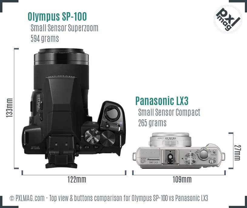 Olympus SP-100 vs Panasonic LX3 top view buttons comparison