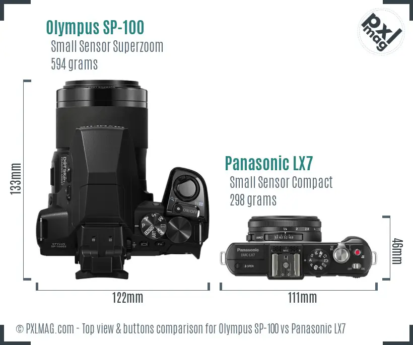 Olympus SP-100 vs Panasonic LX7 top view buttons comparison