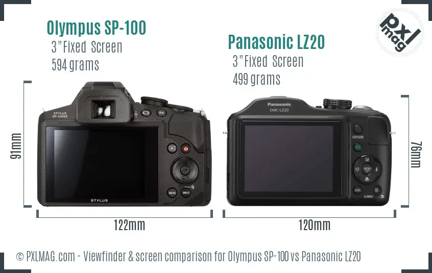 Olympus SP-100 vs Panasonic LZ20 Screen and Viewfinder comparison