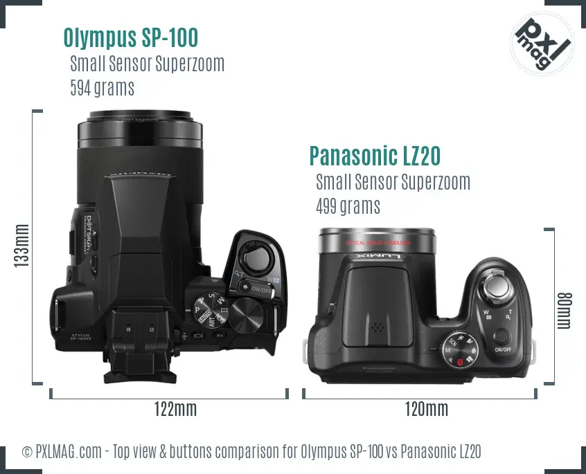 Olympus SP-100 vs Panasonic LZ20 top view buttons comparison