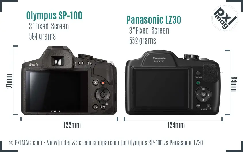 Olympus SP-100 vs Panasonic LZ30 Screen and Viewfinder comparison