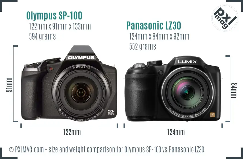 Olympus SP-100 vs Panasonic LZ30 size comparison