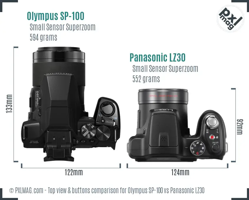 Olympus SP-100 vs Panasonic LZ30 top view buttons comparison