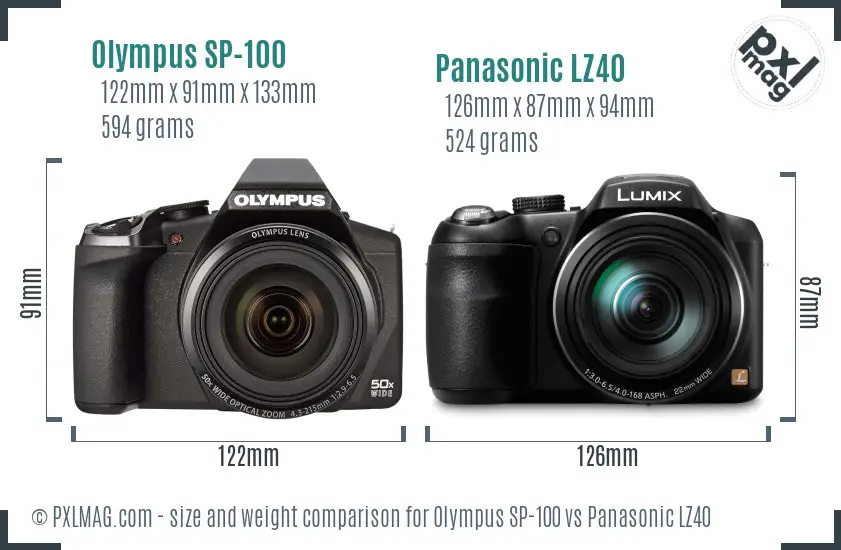 Olympus SP-100 vs Panasonic LZ40 size comparison