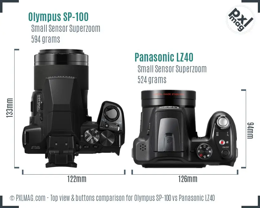 Olympus SP-100 vs Panasonic LZ40 top view buttons comparison