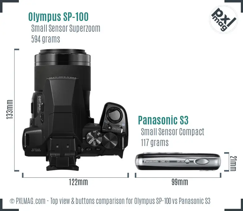 Olympus SP-100 vs Panasonic S3 top view buttons comparison