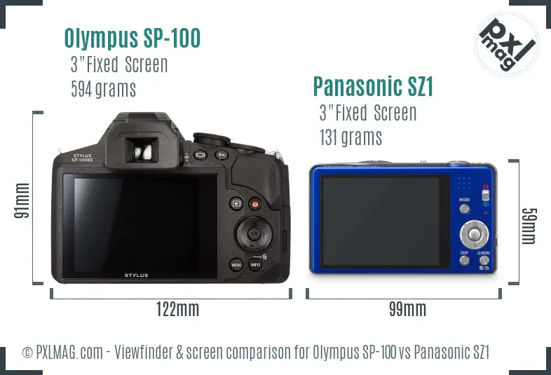 Olympus SP-100 vs Panasonic SZ1 Screen and Viewfinder comparison