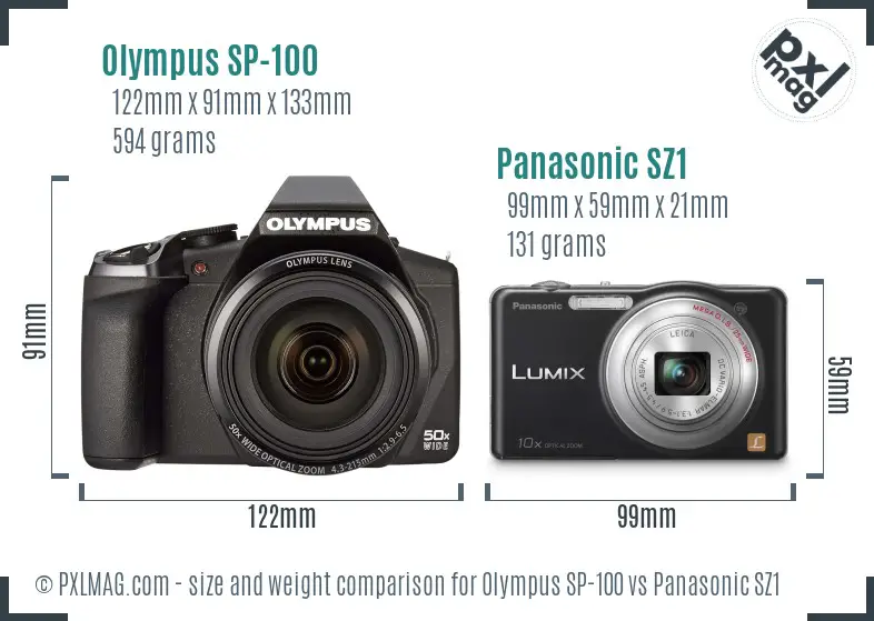 Olympus SP-100 vs Panasonic SZ1 size comparison