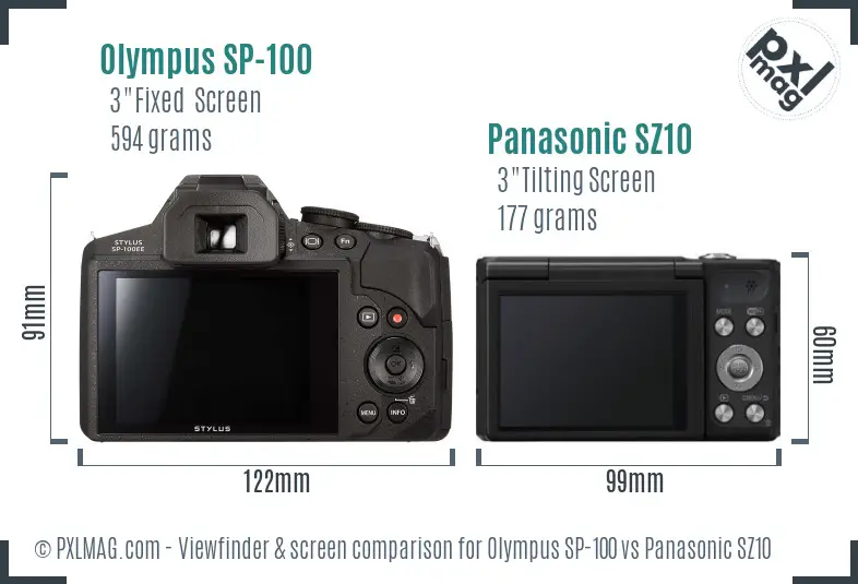 Olympus SP-100 vs Panasonic SZ10 Screen and Viewfinder comparison