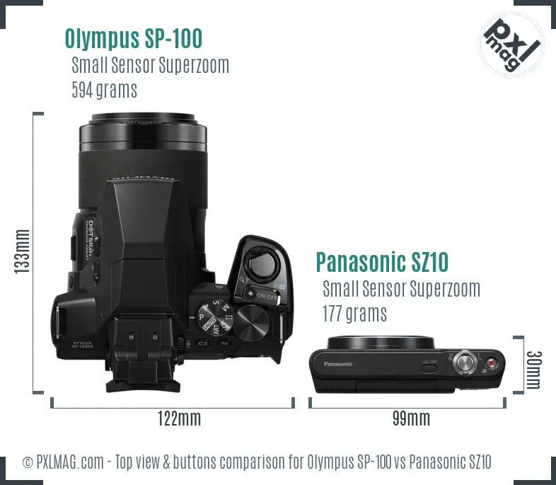 Olympus SP-100 vs Panasonic SZ10 top view buttons comparison