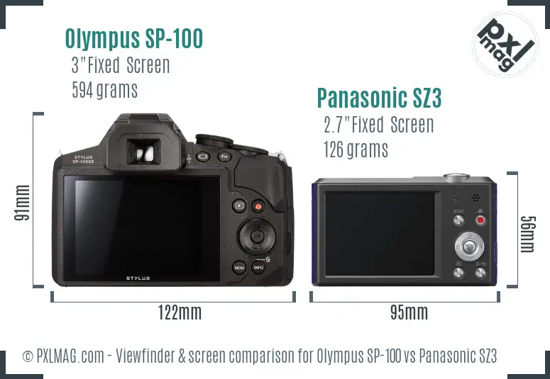 Olympus SP-100 vs Panasonic SZ3 Screen and Viewfinder comparison