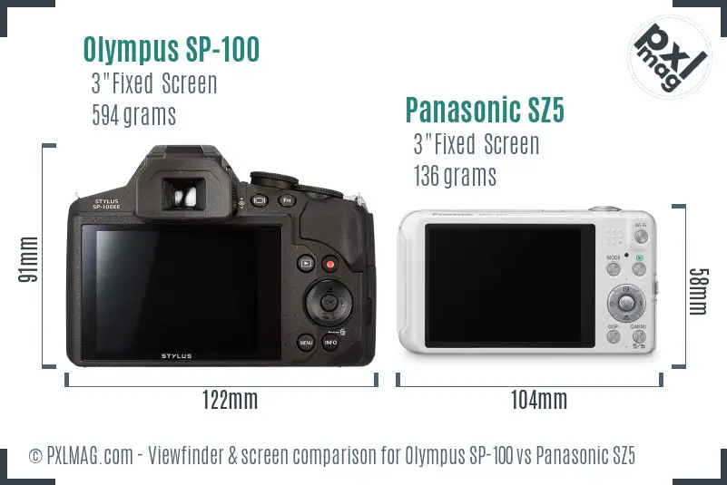 Olympus SP-100 vs Panasonic SZ5 Screen and Viewfinder comparison