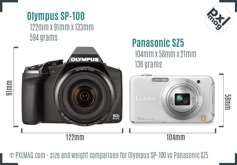 Olympus SP-100 vs Panasonic SZ5 size comparison
