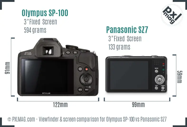 Olympus SP-100 vs Panasonic SZ7 Screen and Viewfinder comparison