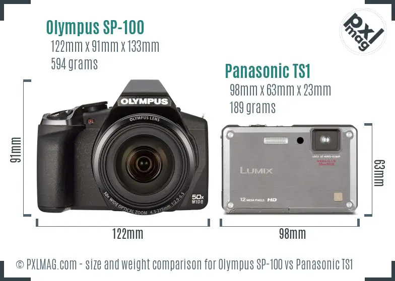 Olympus SP-100 vs Panasonic TS1 size comparison