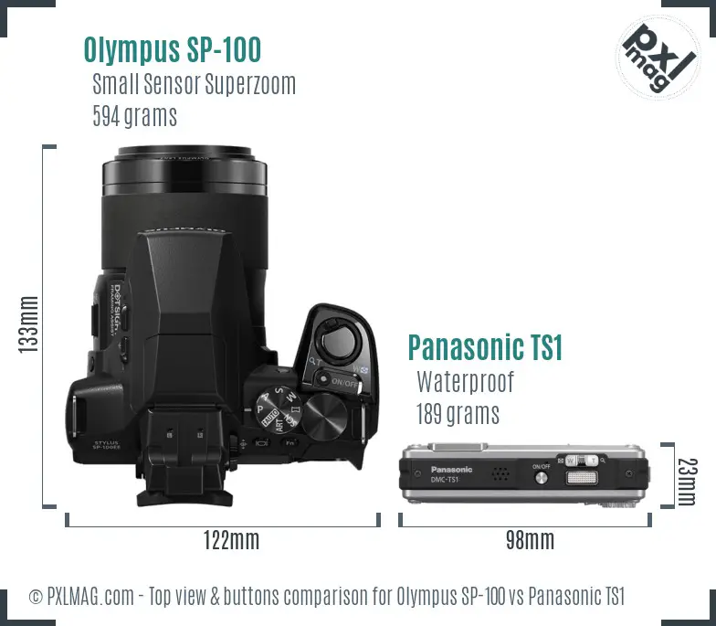Olympus SP-100 vs Panasonic TS1 top view buttons comparison