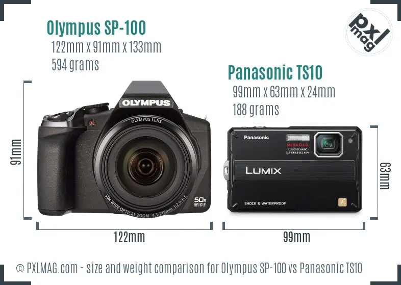 Olympus SP-100 vs Panasonic TS10 size comparison