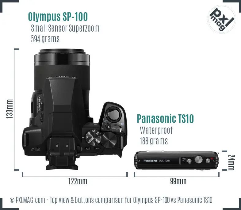 Olympus SP-100 vs Panasonic TS10 top view buttons comparison