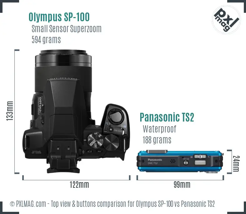 Olympus SP-100 vs Panasonic TS2 top view buttons comparison